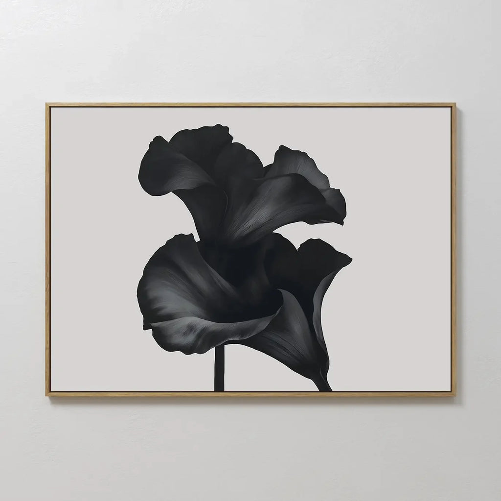 Whispers in Black Bloom – black and white botanical canvas wall art print by Aspire Prints