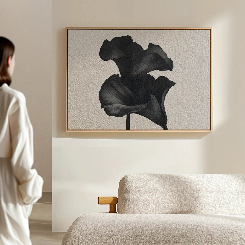 Whispers in Black Bloom – black and white botanical canvas wall art print by Aspire Prints