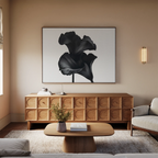Whispers in Black Bloom – black and white botanical canvas wall art print by Aspire Prints