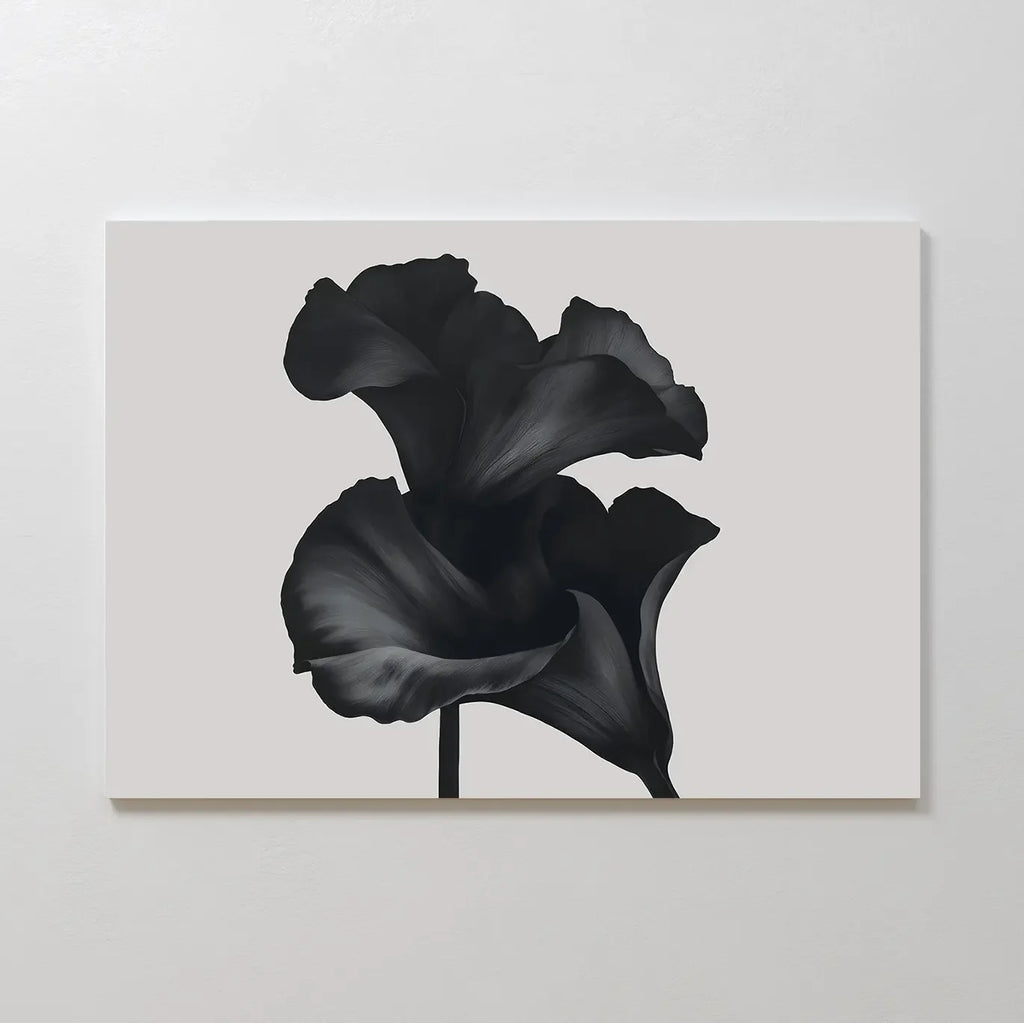 Whispers in Black Bloom – black and white botanical canvas wall art print by Aspire Prints