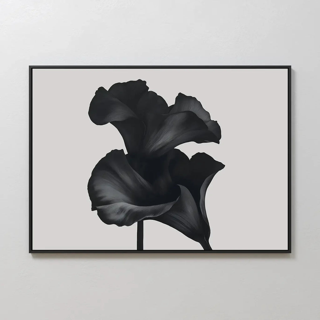 Whispers in Black Bloom – black and white botanical canvas wall art print by Aspire Prints
