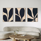 Midnight Petals in Triptych – Set of 3 Canvas Prints set of 3 – blue botanical canvas wall art by Aspire Prints