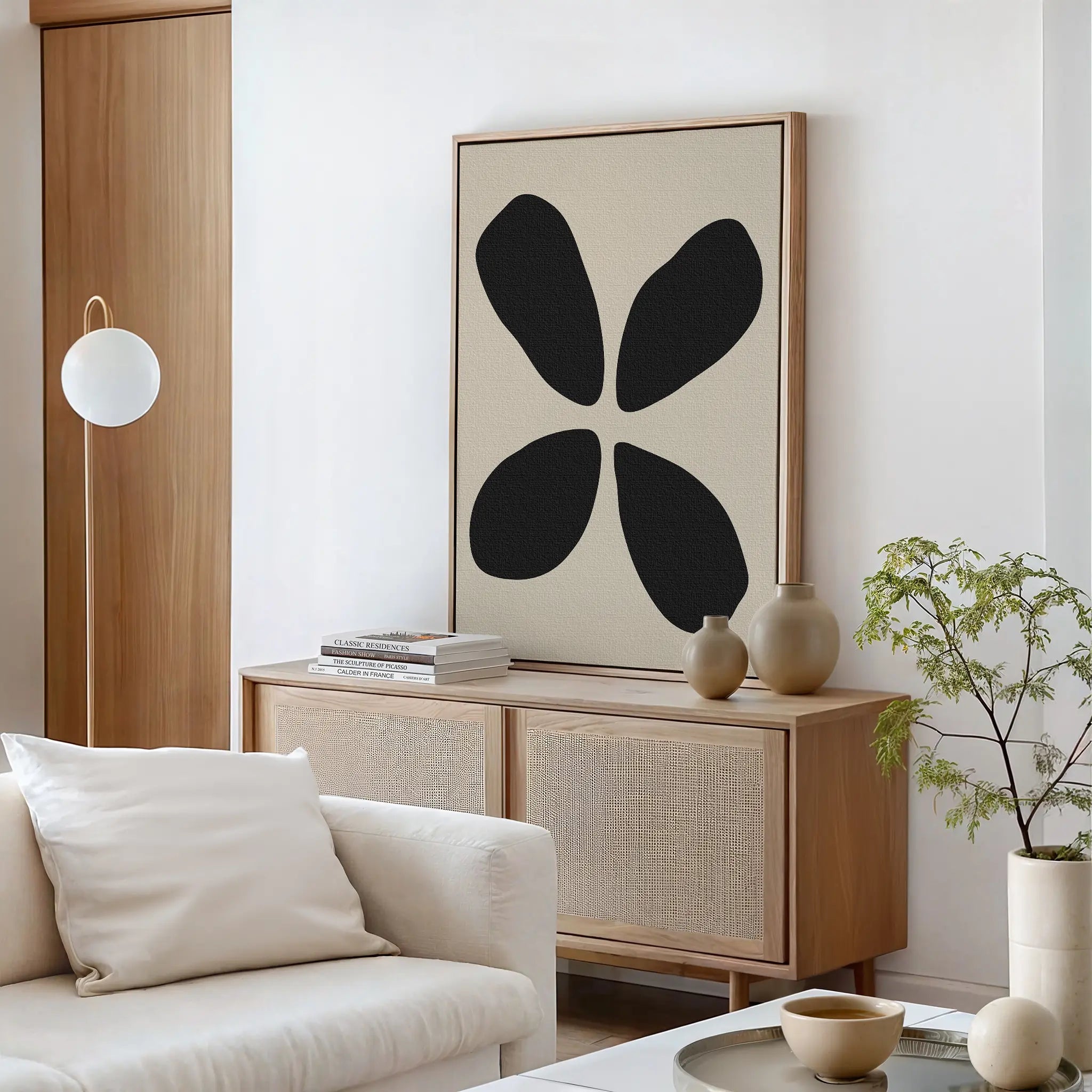 Whispered Bloom in Noir – black and white botanical canvas wall art print by Aspire Prints
