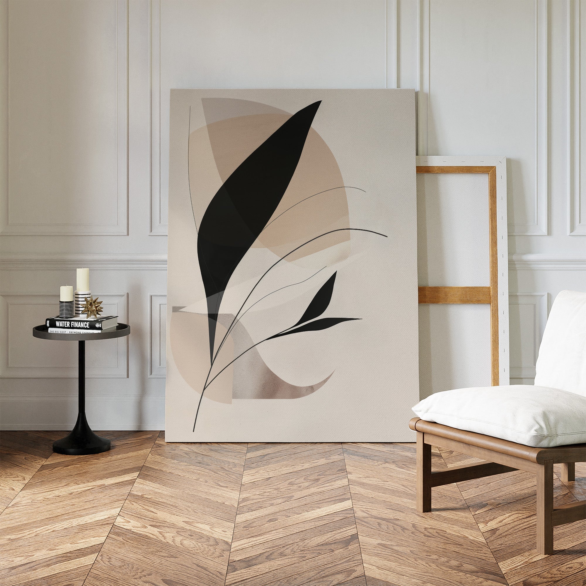 Whispers in Obsidian – black and white botanical canvas wall art print by Aspire Prints