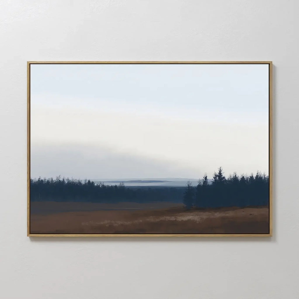 Whispering Pines at Dawn – blue vintage canvas wall art print by Aspire Prints