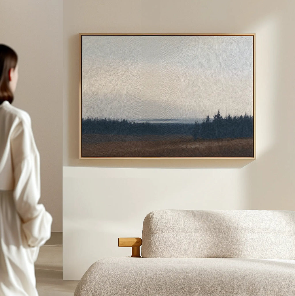 Whispering Pines at Dawn – blue vintage canvas wall art print by Aspire Prints