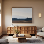 Whispering Pines at Dawn – blue vintage canvas wall art print by Aspire Prints