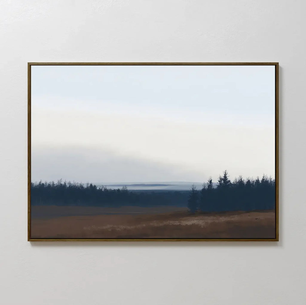 Whispering Pines at Dawn – blue vintage canvas wall art print by Aspire Prints