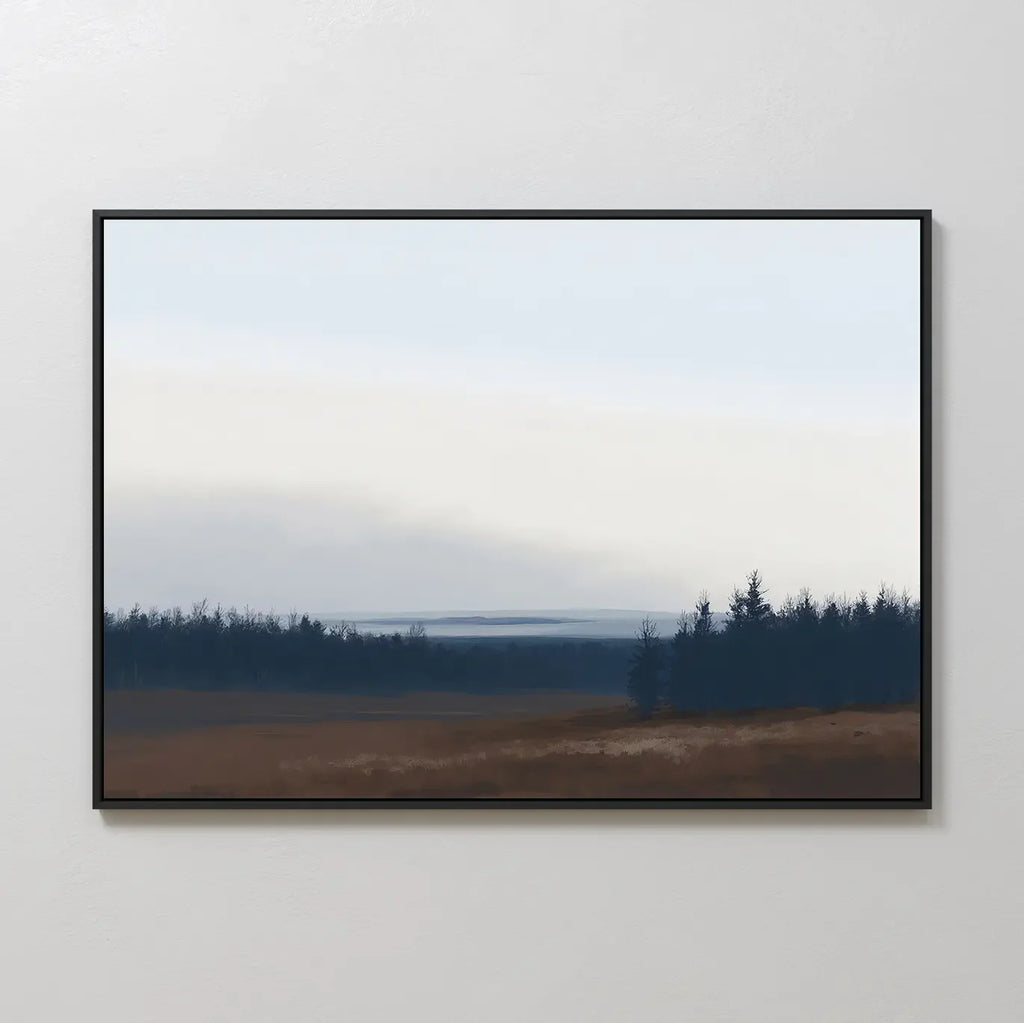 Whispering Pines at Dawn – blue vintage canvas wall art print by Aspire Prints