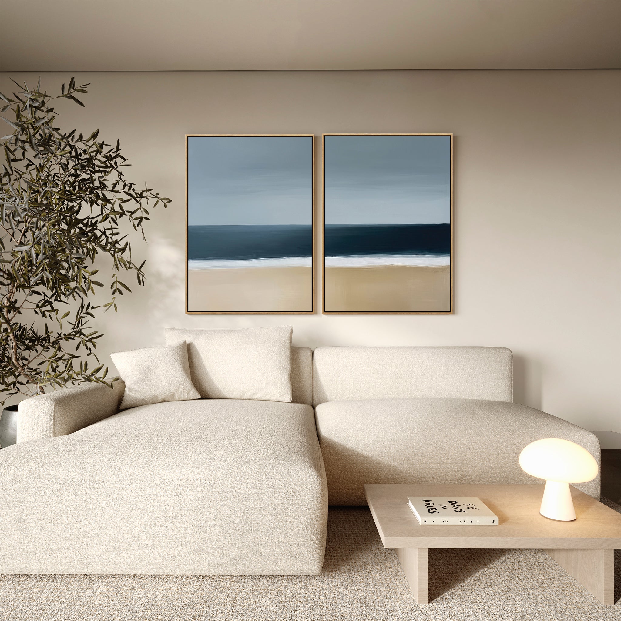 Where the Tide Meets Sand – Set of 2 Canvas Prints set of 2 – neutral-toned coastal canvas wall art by Aspire Prints