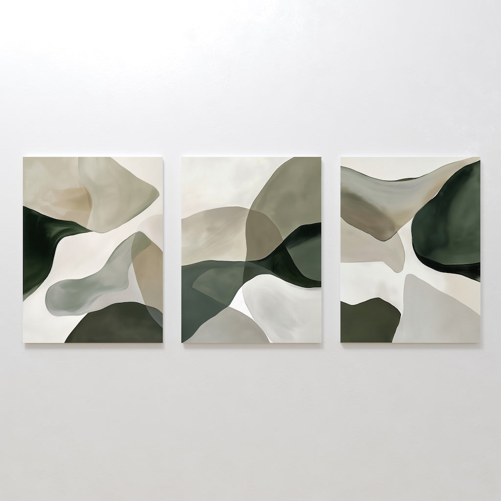 Whispers in Verdant Calm – Set of 3 Canvas Prints set of 3 – green abstract canvas wall art by Aspire Prints