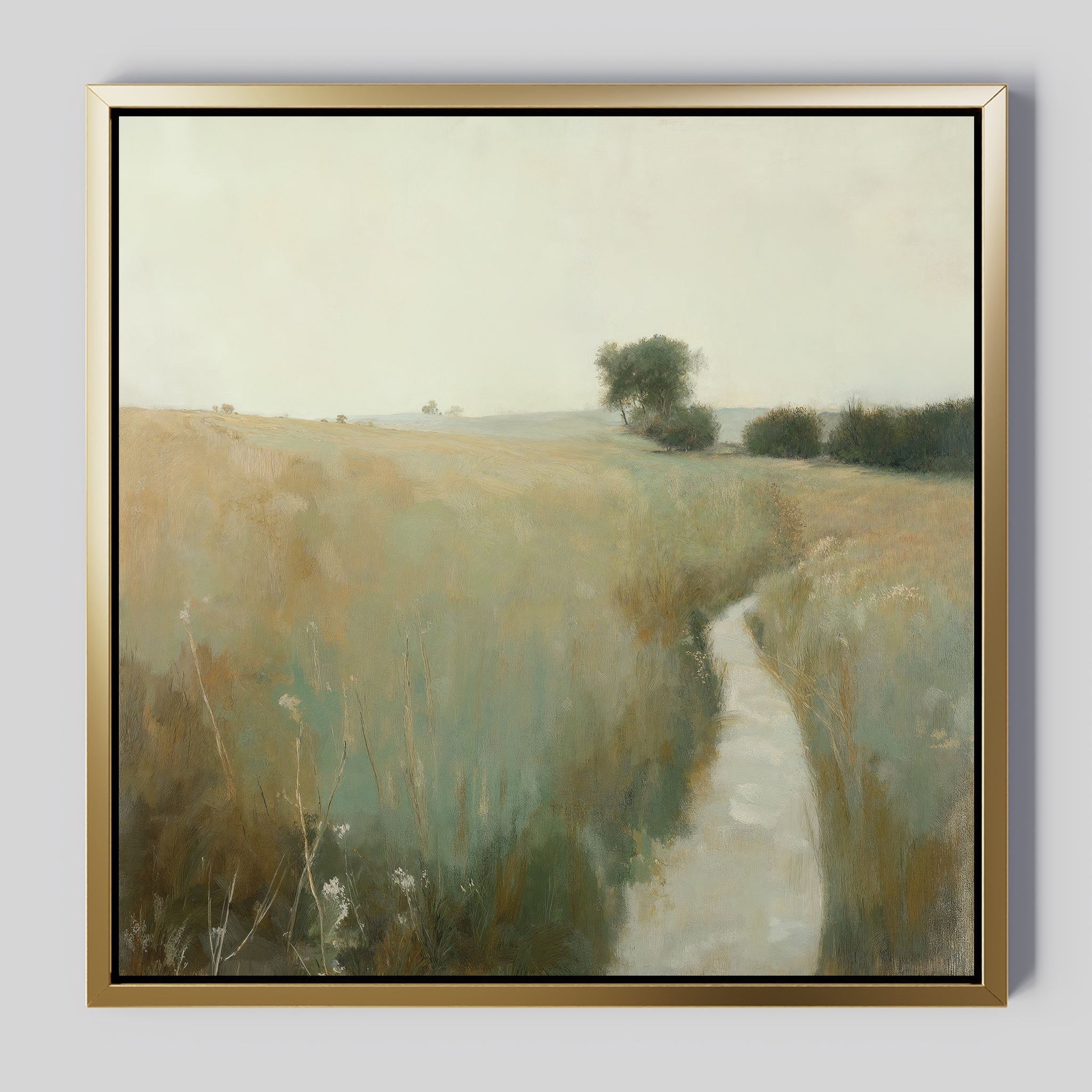 Whispering Fields at Golden Hour – green vintage canvas wall art print by Aspire Prints