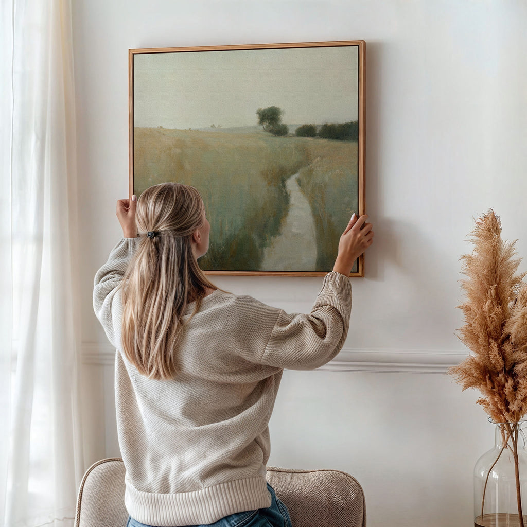 Whispering Fields at Golden Hour – green vintage canvas wall art print by Aspire Prints