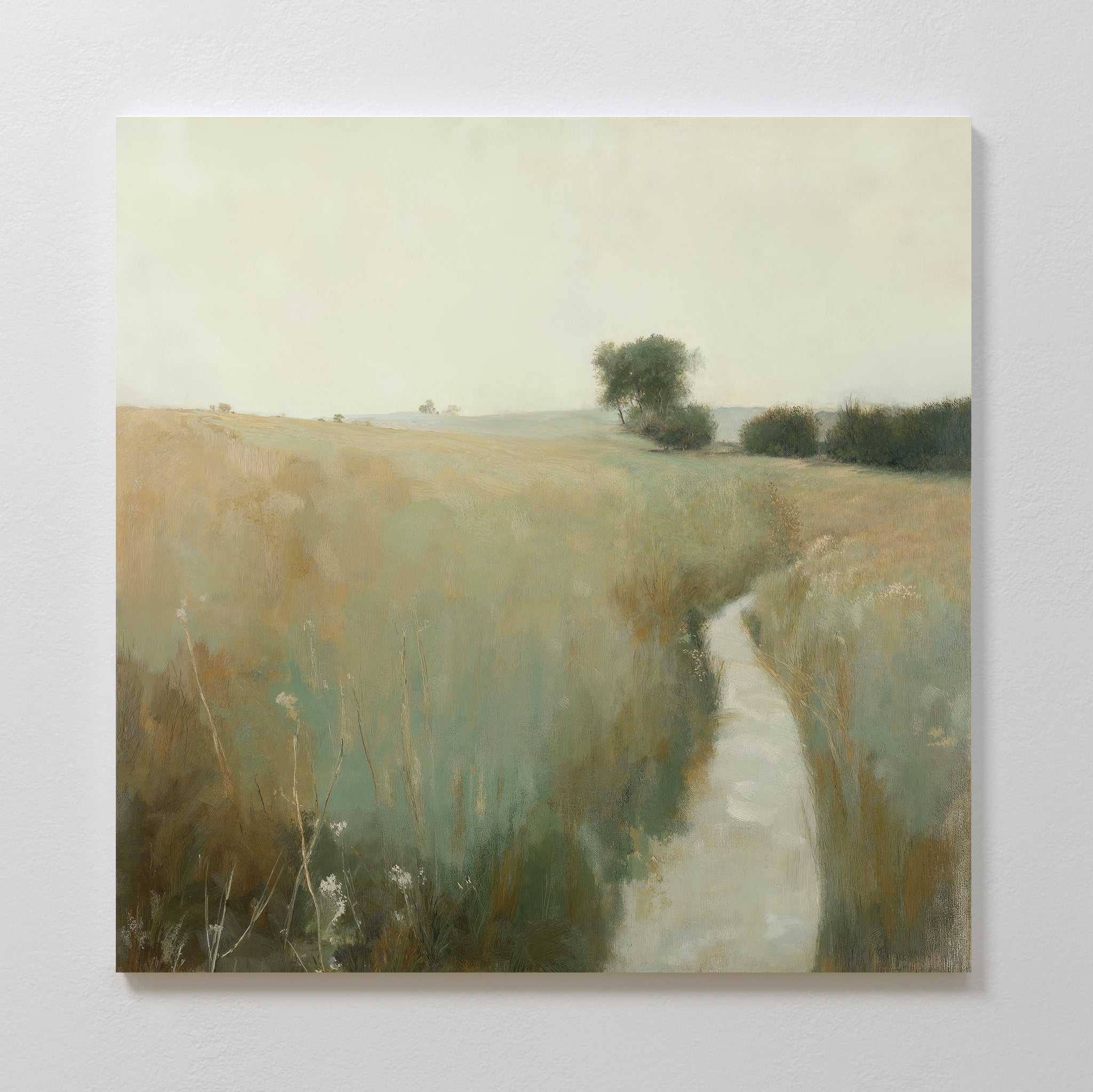 Whispering Fields at Golden Hour – green vintage canvas wall art print by Aspire Prints