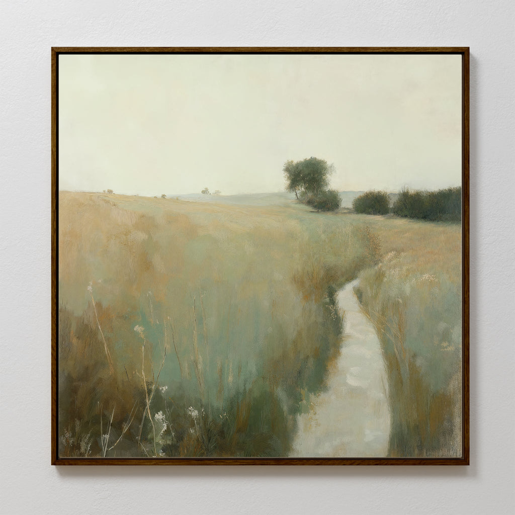 Whispering Fields at Golden Hour – green vintage canvas wall art print by Aspire Prints