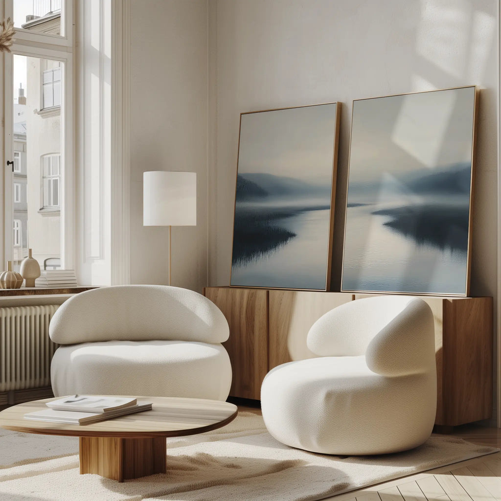 Whispers of Still Water – Set of 2 Canvas Prints set of 2 – neutral-toned coastal canvas wall art by Aspire Prints