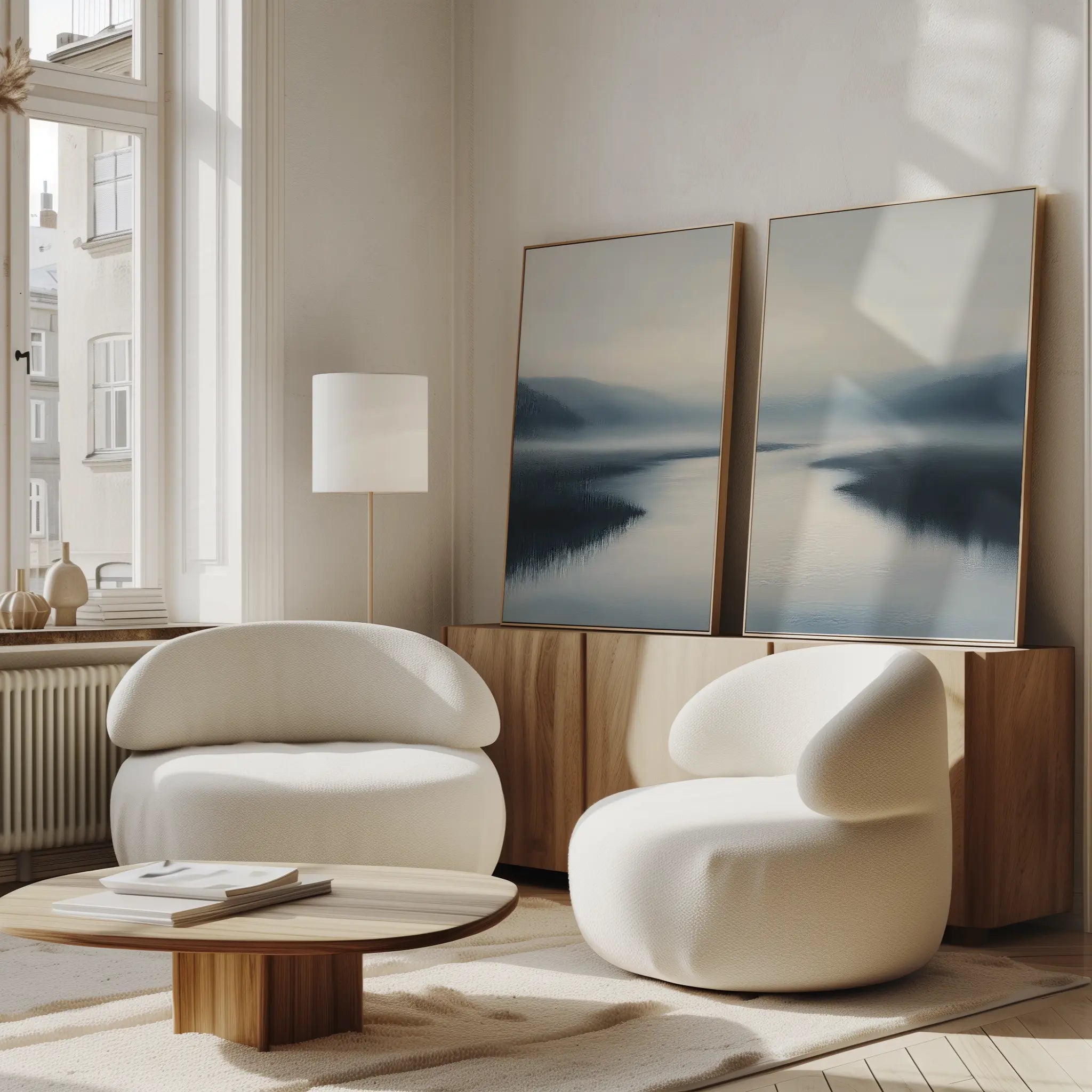 Whispers of Still Water – Set of 2 Canvas Prints set of 2 – neutral-toned coastal canvas wall art by Aspire Prints