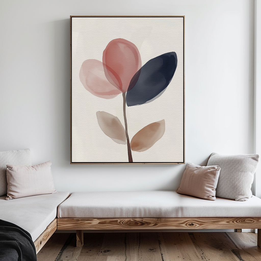 Whispered Bloom in Charcoal Dusk – blush pink botanical canvas wall art print by Aspire Prints