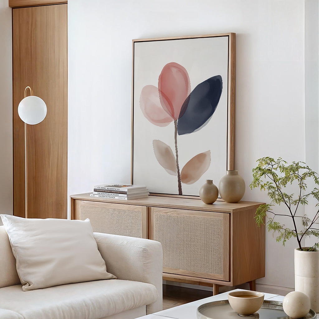 Whispered Bloom in Charcoal Dusk – blush pink botanical canvas wall art print by Aspire Prints