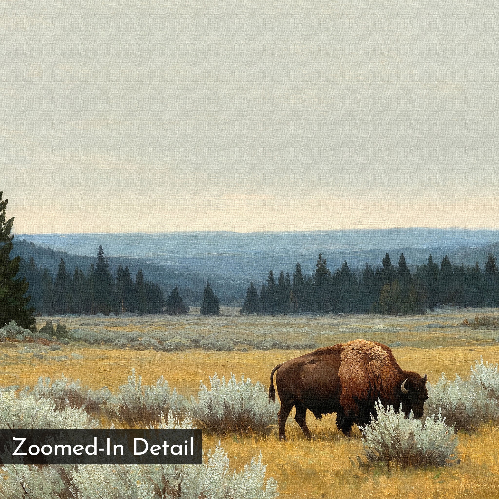 Where the Bison Roams – neutral-toned vintage canvas wall art print by Aspire Prints