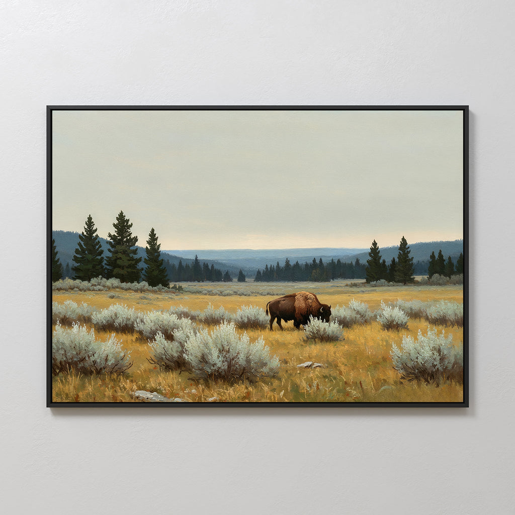 Where the Bison Roams – neutral-toned vintage canvas wall art print by Aspire Prints