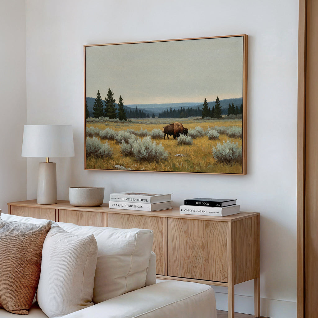 Where the Bison Roams – neutral-toned vintage canvas wall art print by Aspire Prints