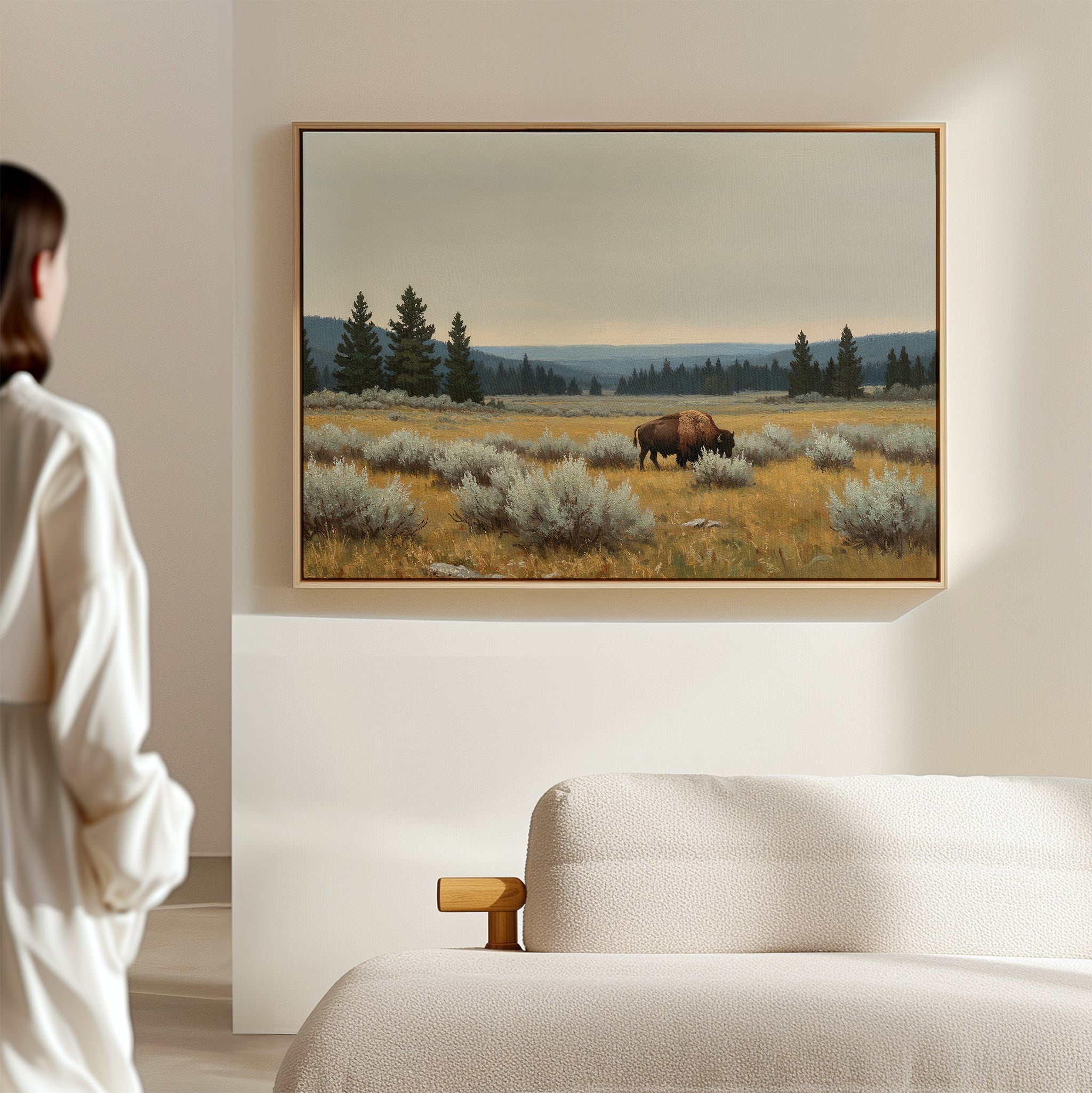 Where the Bison Roams – neutral-toned vintage canvas wall art print by Aspire Prints