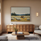 Where the Bison Roams – neutral-toned vintage canvas wall art print by Aspire Prints