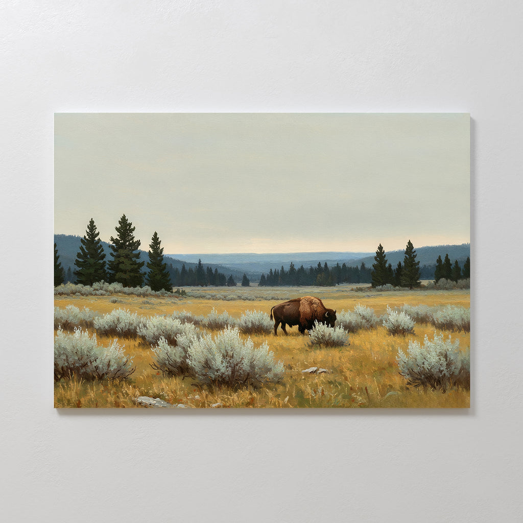 Where the Bison Roams – neutral-toned vintage canvas wall art print by Aspire Prints
