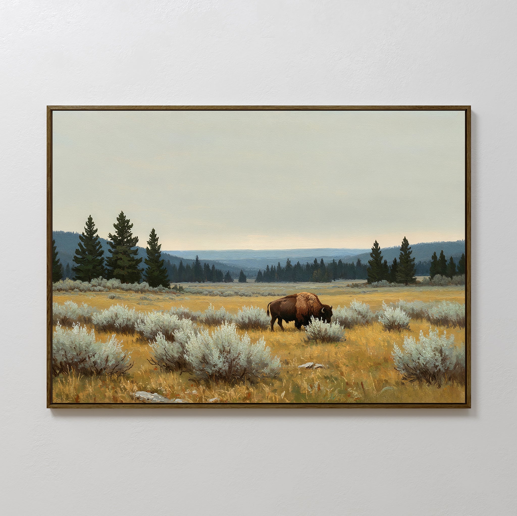 Where the Bison Roams – neutral-toned vintage canvas wall art print by Aspire Prints