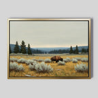 Where the Bison Roams – neutral-toned vintage canvas wall art print by Aspire Prints