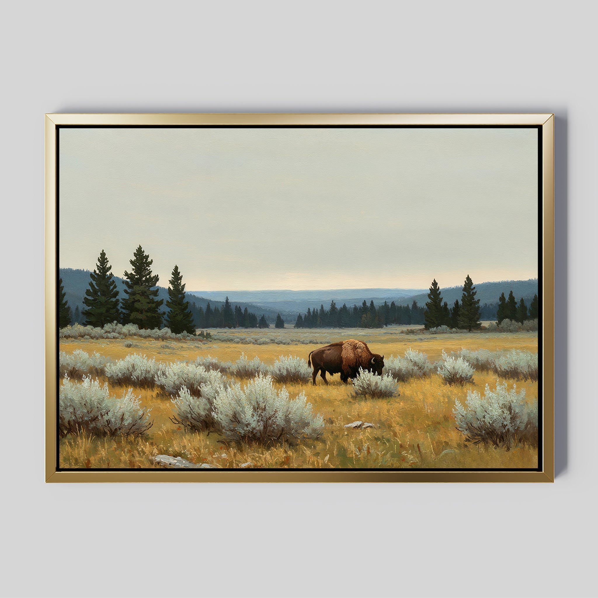 Where the Bison Roams – neutral-toned vintage canvas wall art print by Aspire Prints