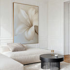 Whispering Petal – beige and white botanical canvas wall art print by Aspire Prints