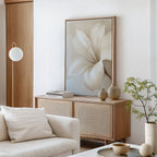 Whispering Petal – beige and white botanical canvas wall art print by Aspire Prints