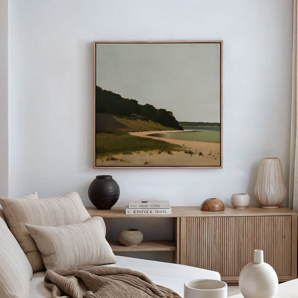 Where the Shoreline Sighs – neutral-toned vintage canvas wall art print by Aspire Prints