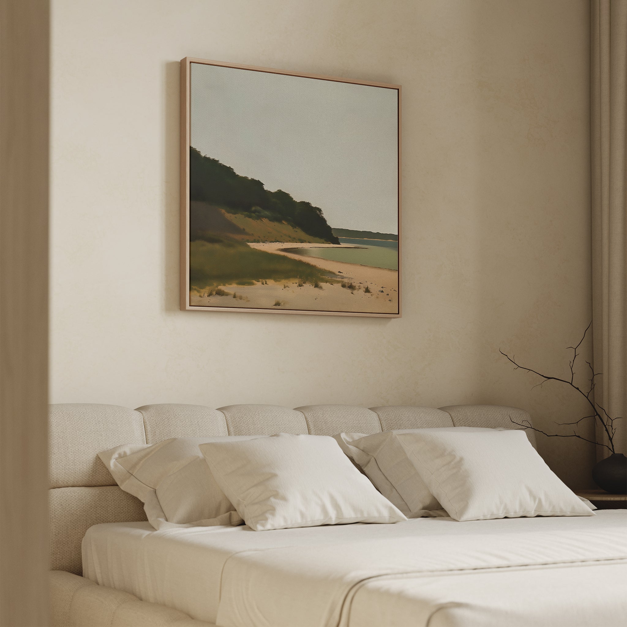 Where the Shoreline Sighs – neutral-toned vintage canvas wall art print by Aspire Prints