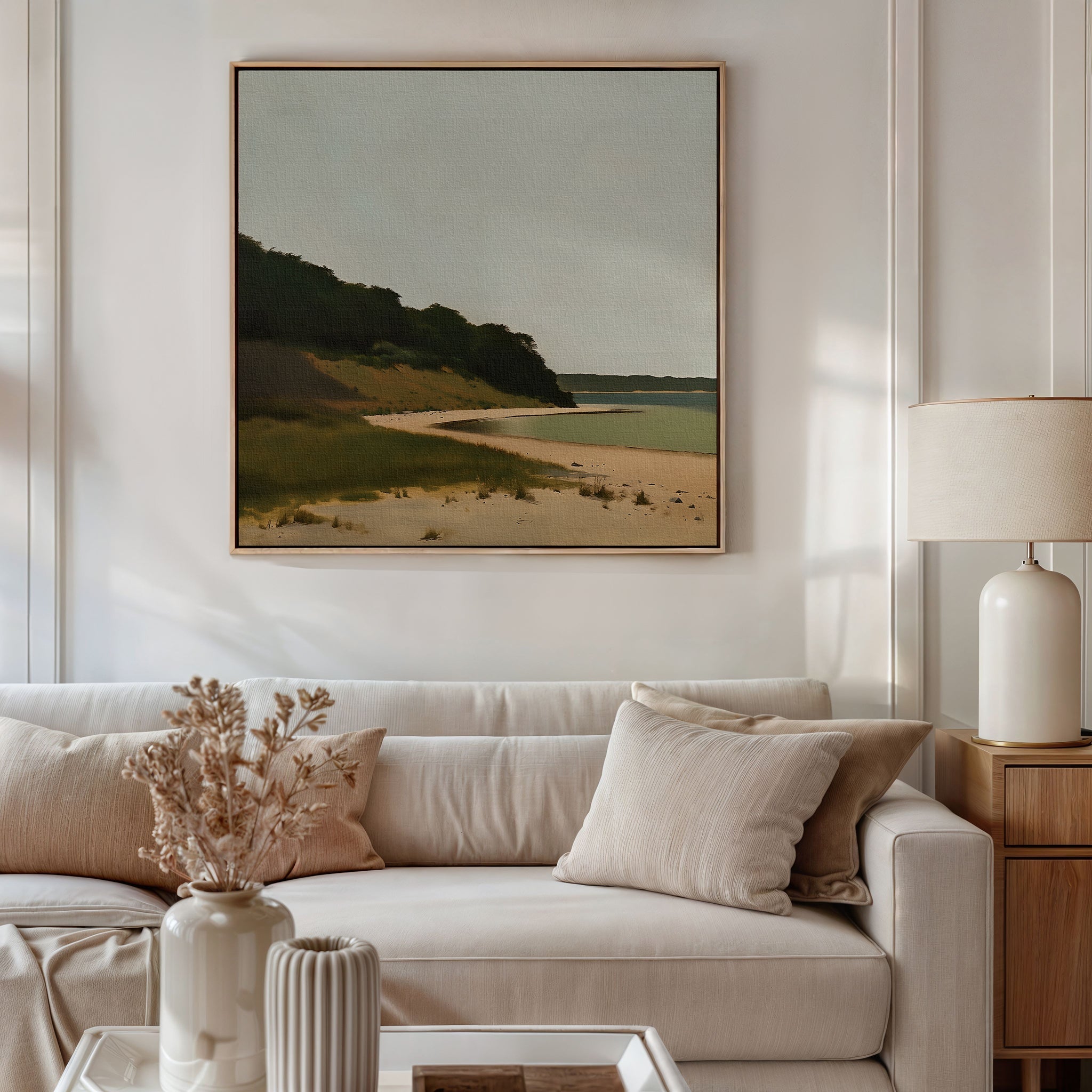 Where the Shoreline Sighs – neutral-toned vintage canvas wall art print by Aspire Prints