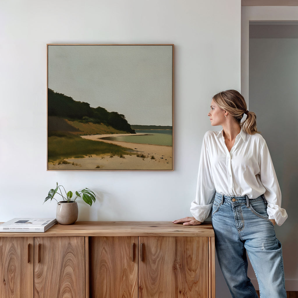 Where the Shoreline Sighs – neutral-toned vintage canvas wall art print by Aspire Prints