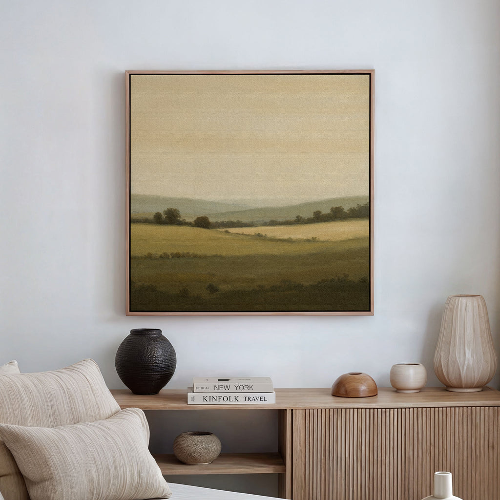 Whispering Meadows at Dawn – green vintage canvas wall art print by Aspire Prints