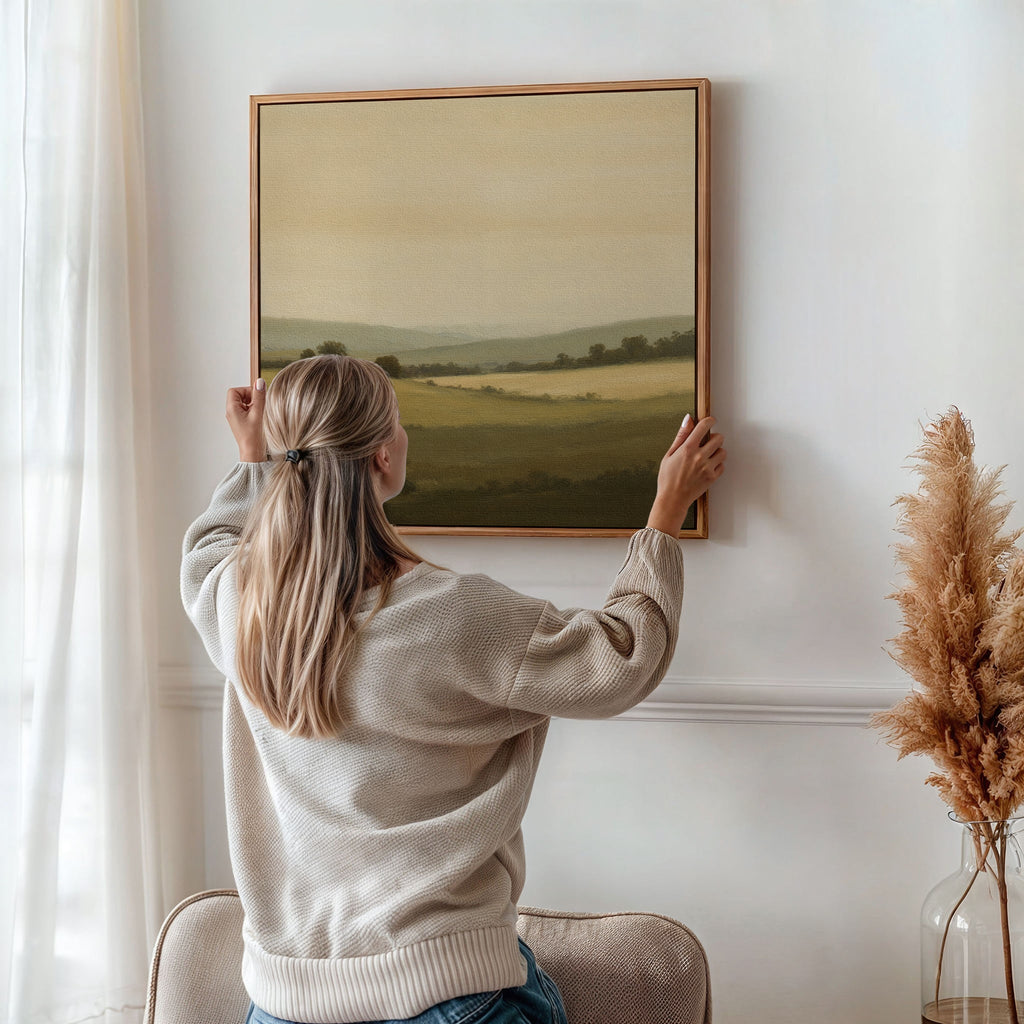 Whispering Meadows at Dawn – green vintage canvas wall art print by Aspire Prints
