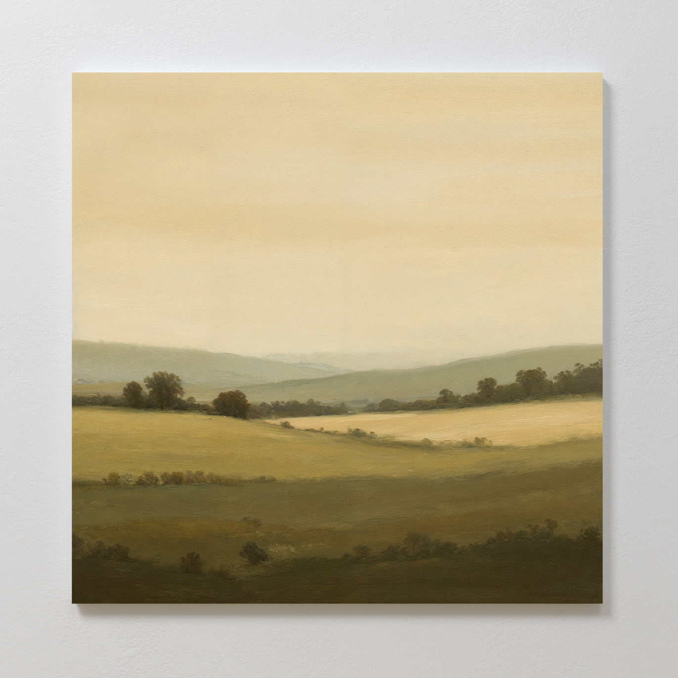 Whispering Meadows at Dawn – green vintage canvas wall art print by Aspire Prints
