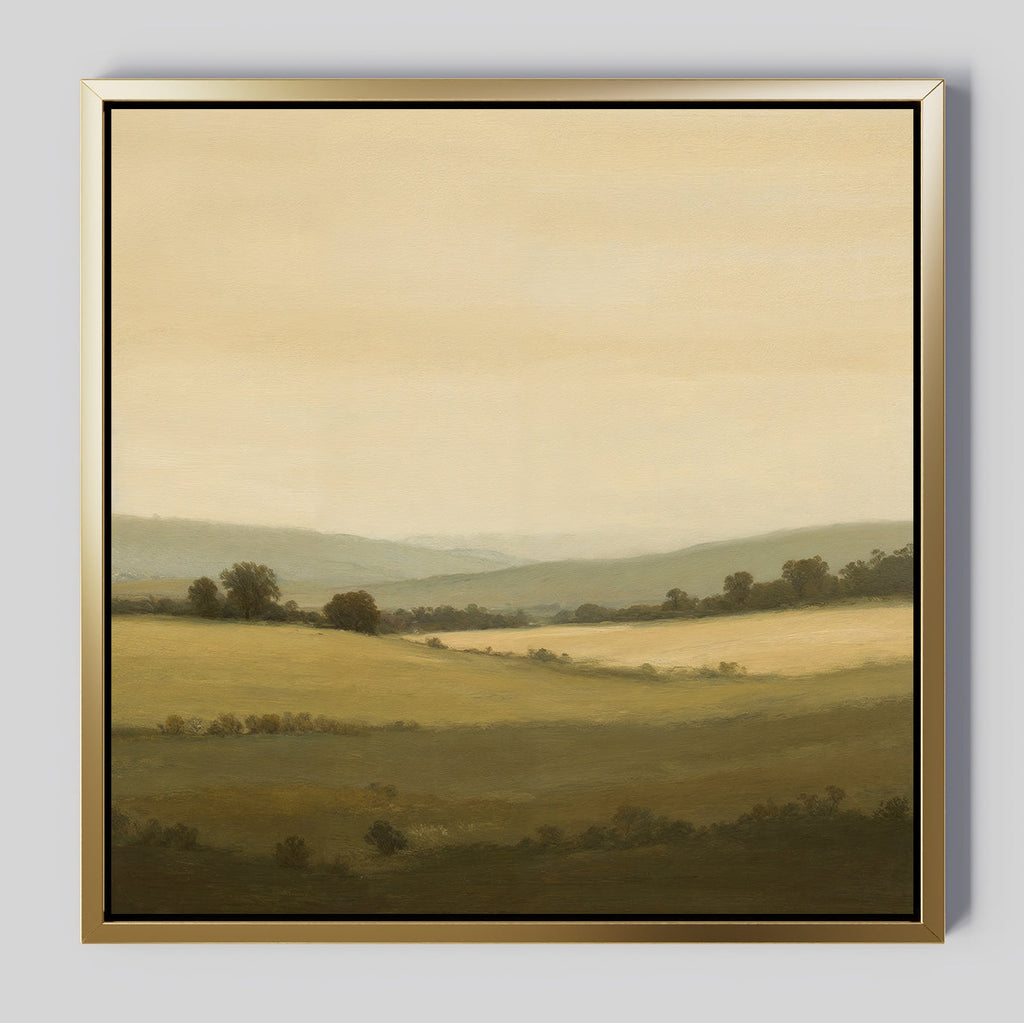 Whispering Meadows at Dawn – green vintage canvas wall art print by Aspire Prints