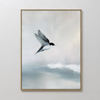 Whisper of Wings Over Misty Shores Canvas Print – neutral-toned wildlife canvas wall art print by Aspire Prints