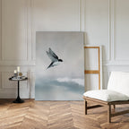 Whisper of Wings Over Misty Shores Canvas Print – neutral-toned wildlife canvas wall art print by Aspire Prints