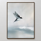 Whisper of Wings Over Misty Shores Canvas Print – neutral-toned wildlife canvas wall art print by Aspire Prints