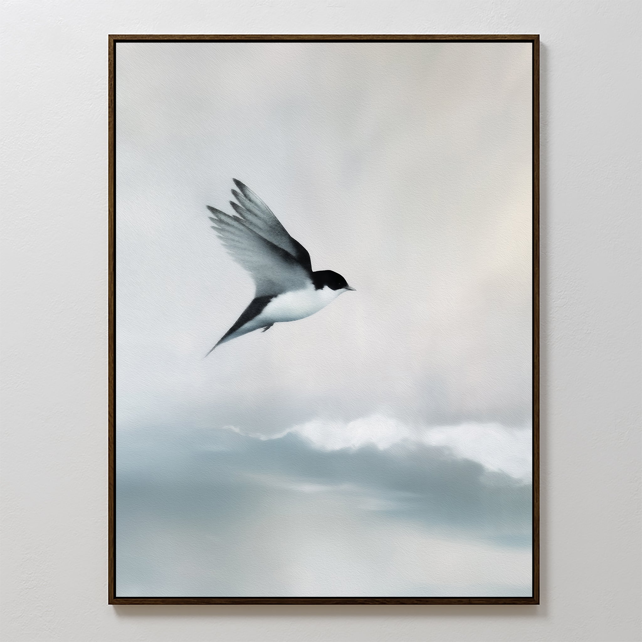 Whisper of Wings Over Misty Shores Canvas Print – neutral-toned wildlife canvas wall art print by Aspire Prints