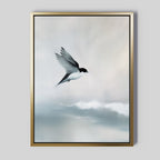 Whisper of Wings Over Misty Shores Canvas Print – neutral-toned wildlife canvas wall art print by Aspire Prints