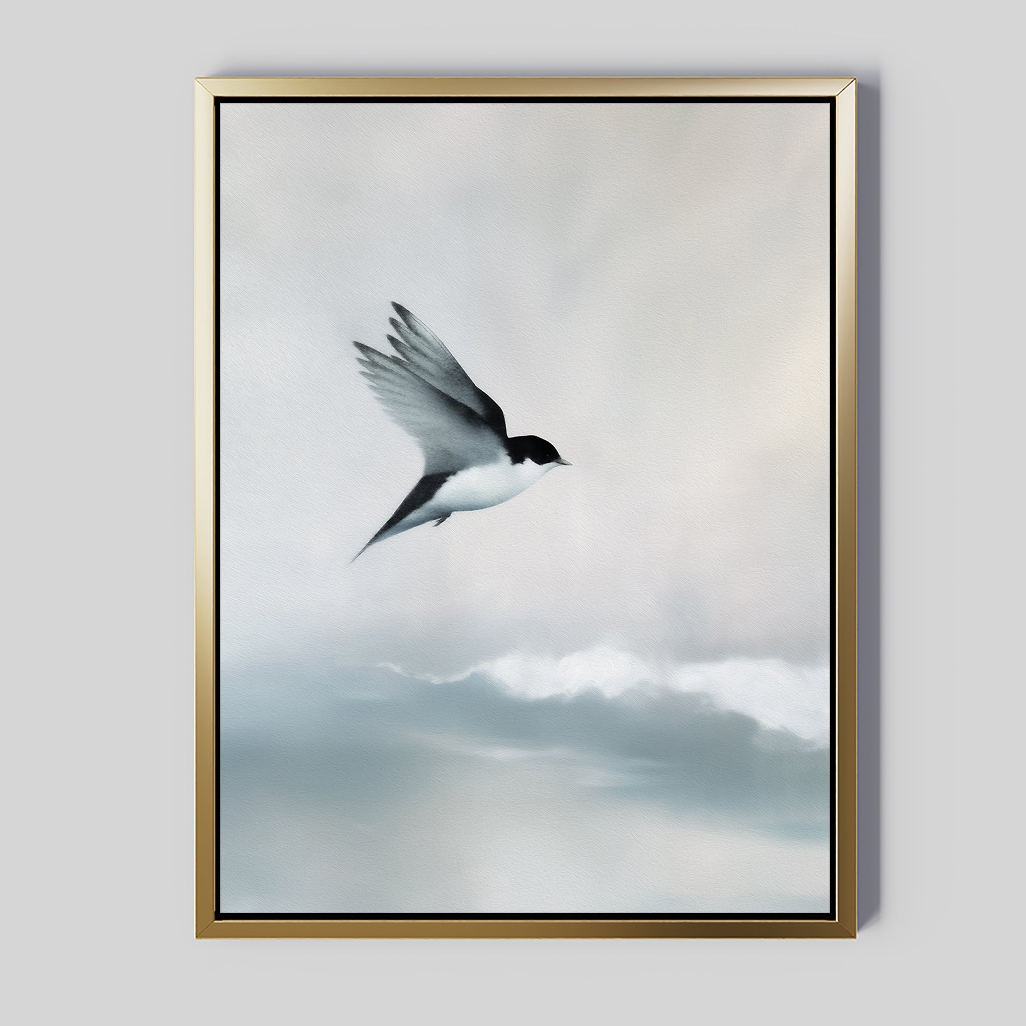 Whisper of Wings Over Misty Shores Canvas Print – neutral-toned wildlife canvas wall art print by Aspire Prints