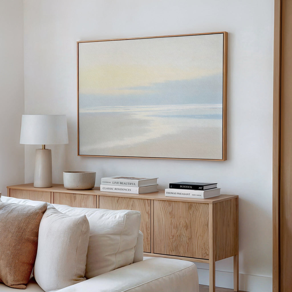 Whispering Tide at First Light – blue coastal canvas wall art print by Aspire Prints