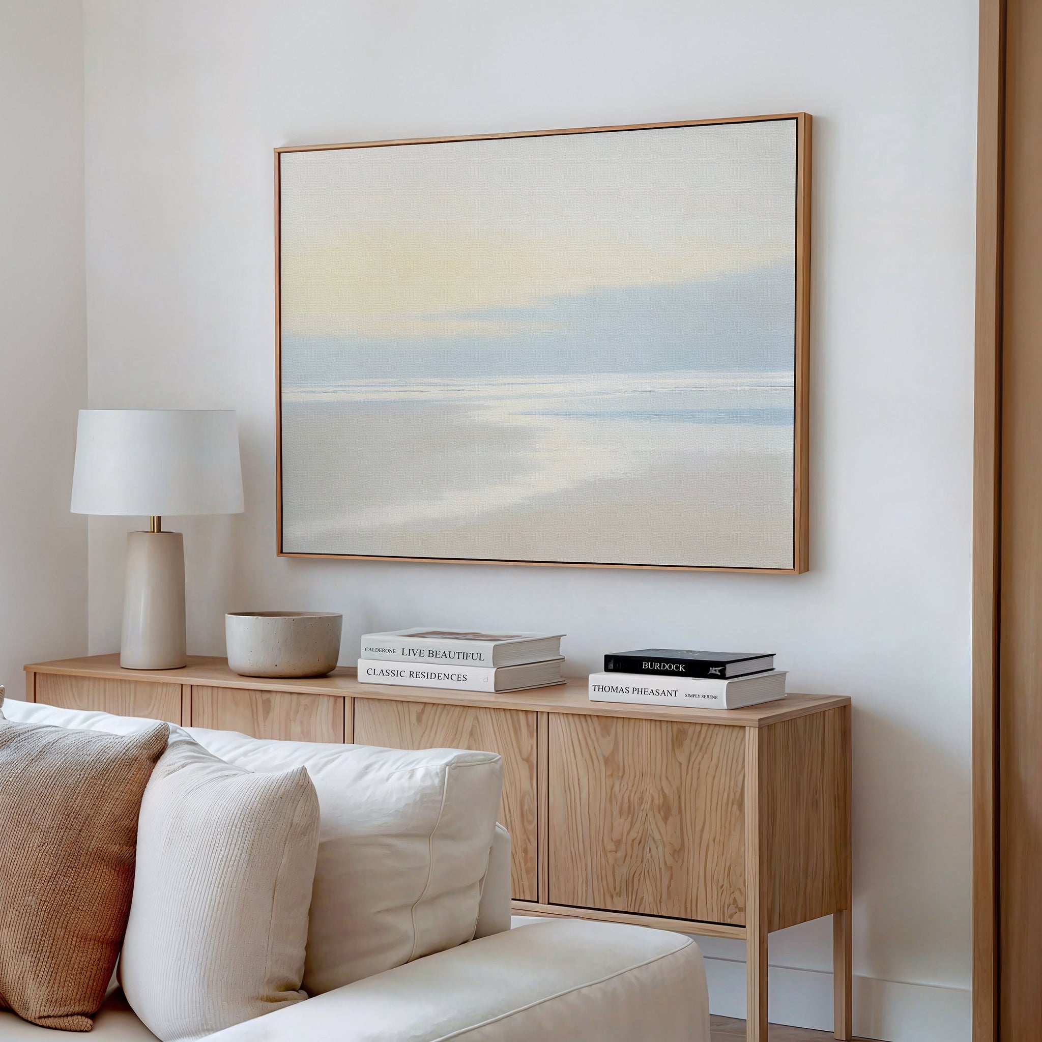 Whispering Tide at First Light – blue coastal canvas wall art print by Aspire Prints